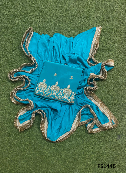 FS1445 | sky blue |Crepe | Party Wear | Wedding | Jaggo | Ring Ceremony | Festival