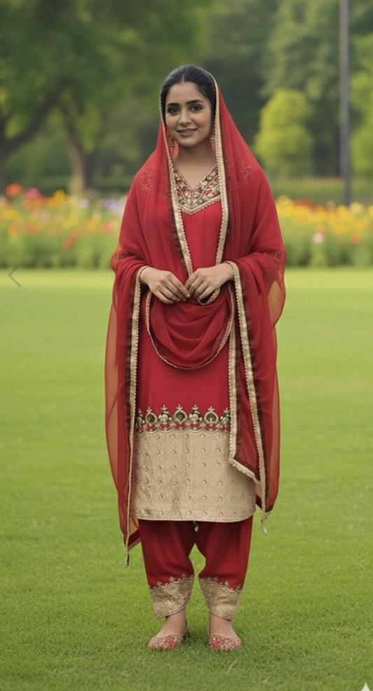 FS1361 | Red | Crepe Suit | Party Wear | Wedding | Ring Ceremony | Festival