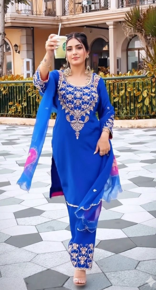 FS1602 | Royal Blue | Organza | Suit | Wedding | Party Wear | Ring Ceremony | Festival Suit | Allover suit