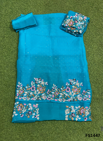 FS1447 |Sky blue | Pure Organza Suit | Party Wear | Wedding | Ring Ceremony | Festival | Bridal