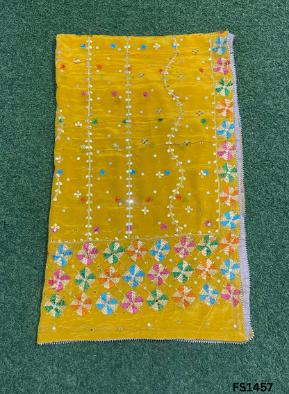 FS1457 | Yellow | Luxurious |Embroidered |Pure Kamal Chinon Phulkari - 2.5 Meters of Elegance