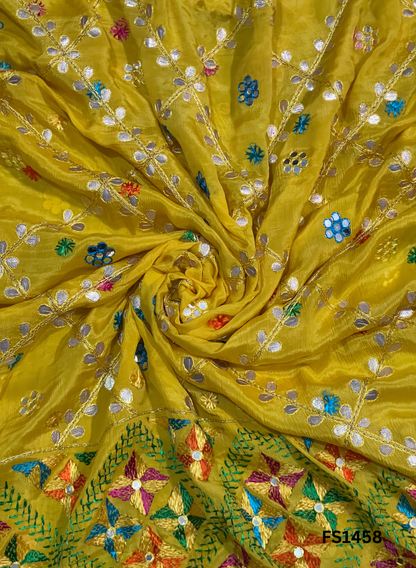 FS1458 | Yellow | Luxurious| Embroidered | Phulkari | 2.5 Meter of Elegance