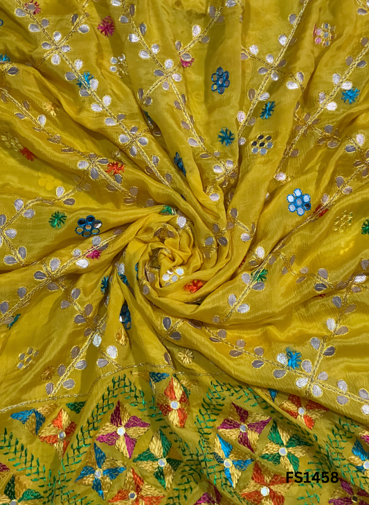 FS1458 | Yellow | Luxurious| Embroidered | Phulkari | 2.5 Meter of Elegance