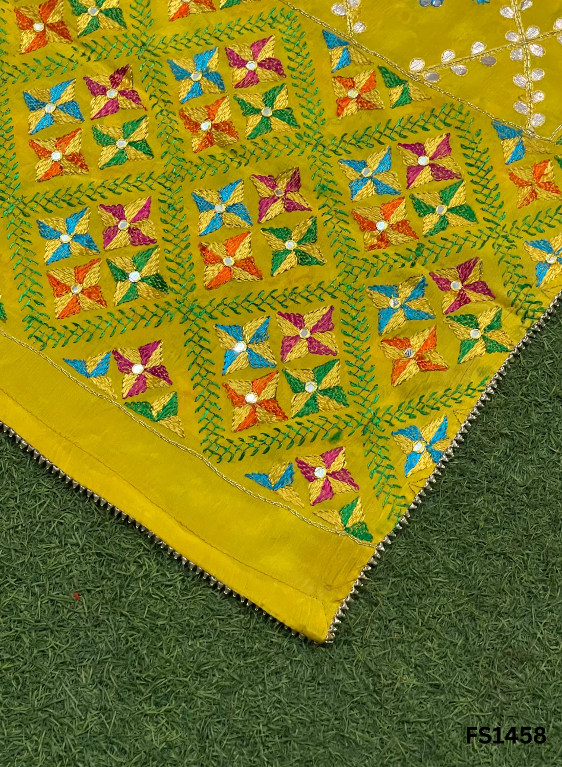 FS1458 | Yellow | Luxurious| Embroidered | Phulkari | 2.5 Meter of Elegance