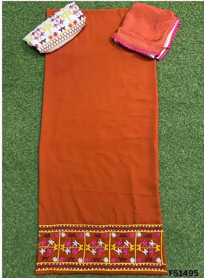 FS1495 | Rust | Georgette Suit | Party Wear | Wedding | Jaggo | Ring Ceremony | Festival