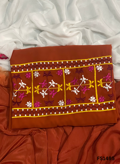 FS1495 | Rust | Georgette Suit | Party Wear | Wedding | Jaggo | Ring Ceremony | Festival