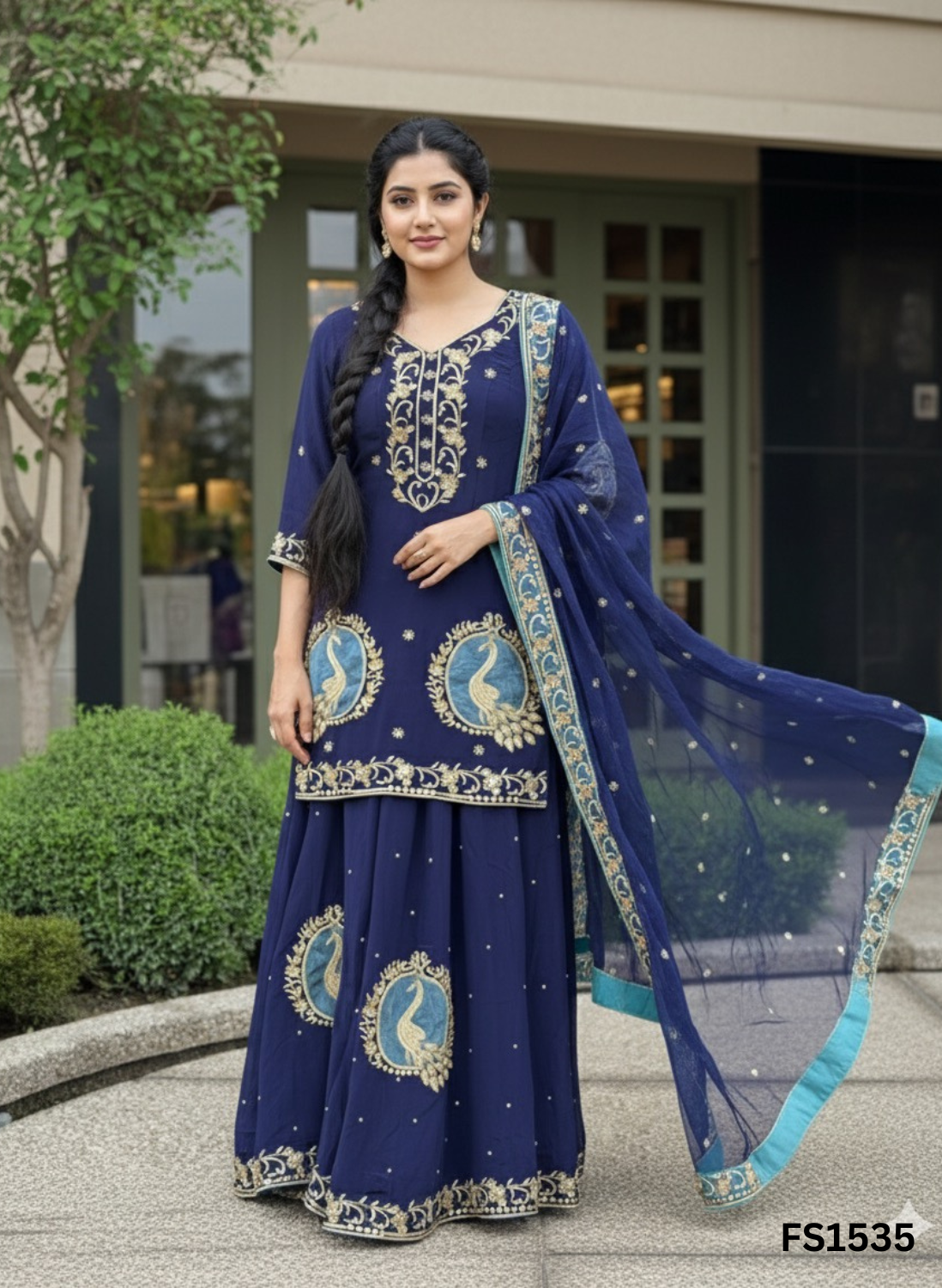 FS1535 | Nevy blue | Crepe | Kurti-lehnga | Party Wear | Wedding | Jaggo | Festiva
