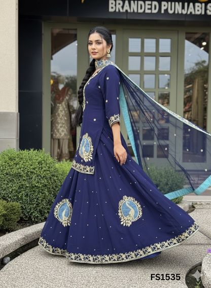 FS1535 | Nevy blue | Crepe | Kurti-lehnga | Party Wear | Wedding | Jaggo | Festiva