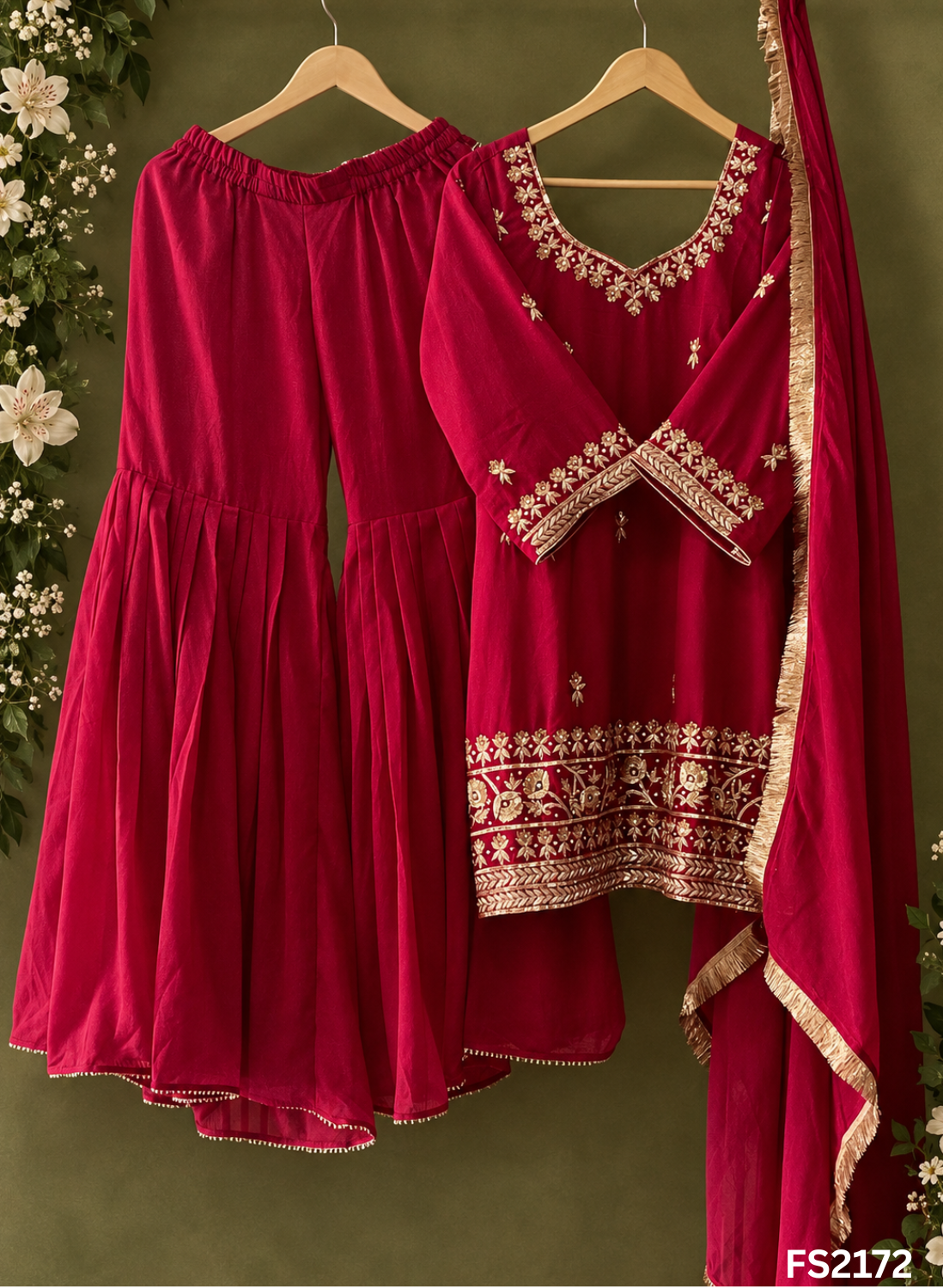 FS2172 | Mehroon | Georgette Suit | Kurti-Lehnga | Party Wear | Wedding | Jaggo | Ring Ceremony | Festival&nbsp;