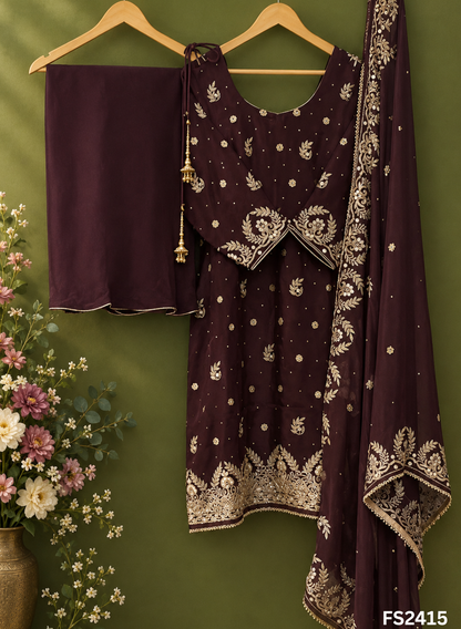 FS2415 | Coffee | Silk Suit | Wedding | Party Wear | Ring Ceremony | Festival Suit | Allover suit