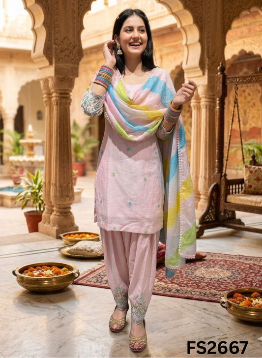 FS2667 | PEACH PINK | Mal Cotton Suit | Casual wear  | Summer Suits | Regular  wear |
