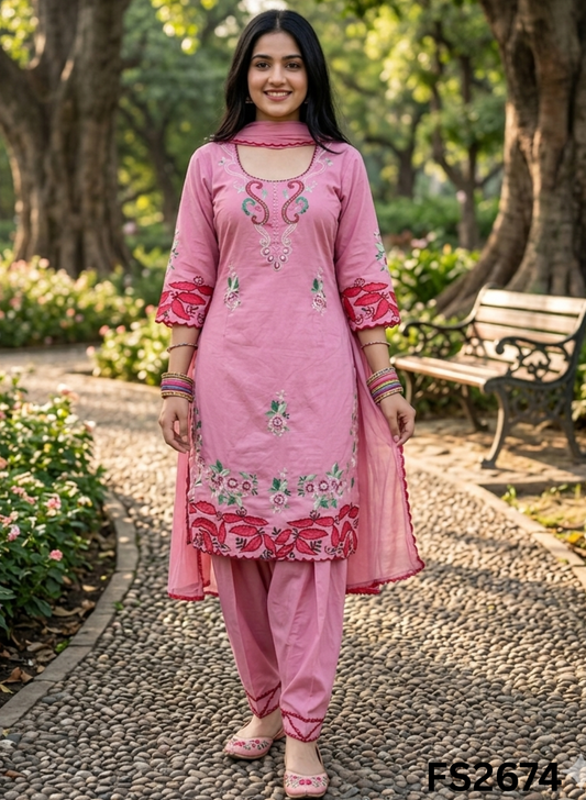FS2674 | PINK | Cotton Burberry Suit | Party Wear | Wedding | Ring Ceremony | Festival |