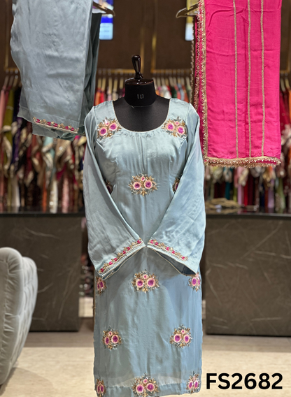 FS2682 | Satin Crepe | Party Wear | Wedding | Jaggo | Ring Ceremony | Festival