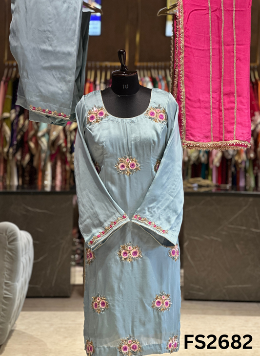 FS2682 | Satin Crepe | Party Wear | Wedding | Jaggo | Ring Ceremony | Festival