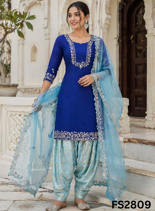 FS2809 | Silk | Party Wear | Wedding | Jaggo | Ring Ceremony | Festival | Contrast
