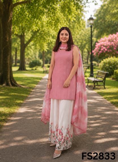 FS2833 |  Satin Organza Suit | Casual wear  | Summer Suits | Regular wear