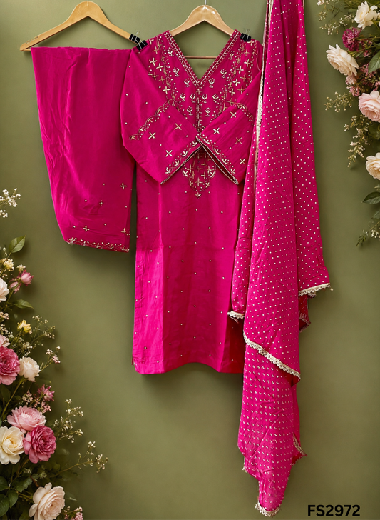 FS2972 | Raw Silk Suit | Party Wear | Wedding | Jaggo | Festival |