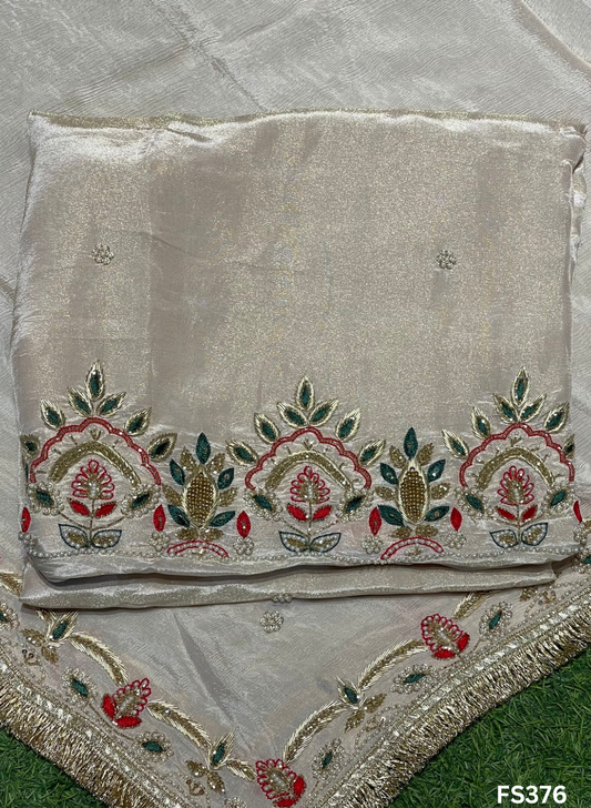 FS376 | Cream | Shimmer Suit | Party Wear | Wedding | Jaggo | Ring Ceremony | Festival | Allover suits
