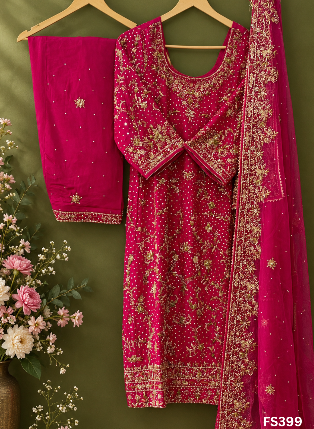 FS399 | Hot-Pink | Silk Suit | Bridal Suit | Party Wear | Wedding | Festival | Celebrity | Ring Ceremony