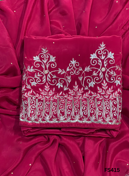 FS415 | RED | Crepe | Party Wear | Wedding | Jaggo | Ring Ceremony | Festival