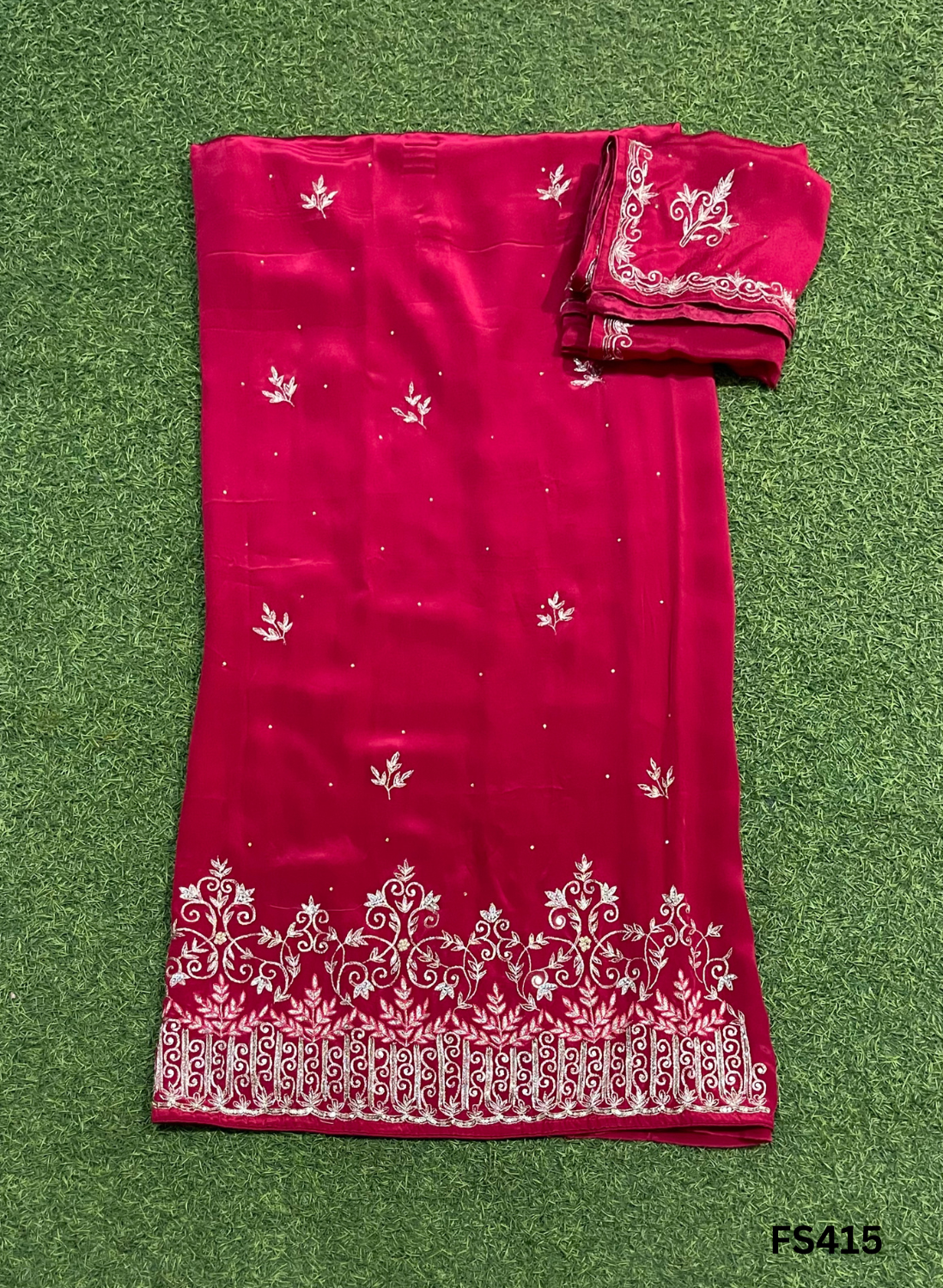 FS415 | RED | Crepe | Party Wear | Wedding | Jaggo | Ring Ceremony | Festival