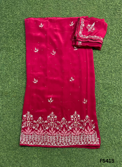 FS415 | RED | Crepe | Party Wear | Wedding | Jaggo | Ring Ceremony | Festival
