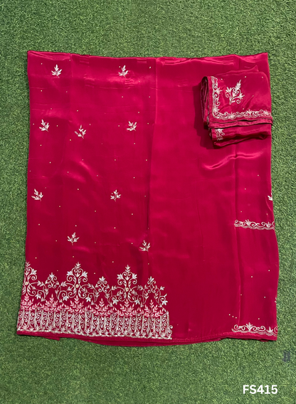 FS415 | RED | Crepe | Party Wear | Wedding | Jaggo | Ring Ceremony | Festival