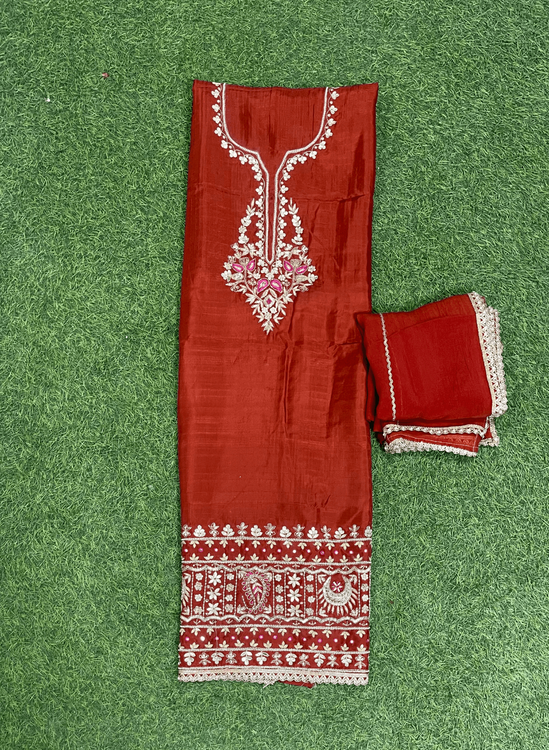 Rust | Raw Silk Suit | Party Wear | Wedding | Jaggo | Festival | FS476