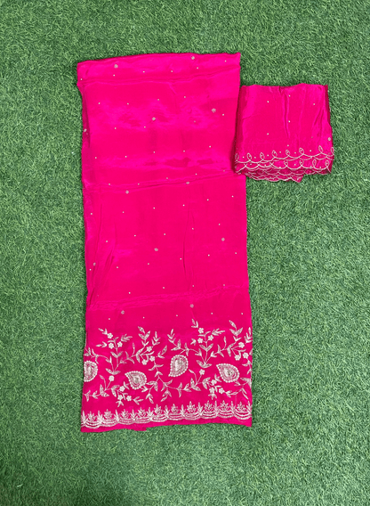 Hot-Pink | Crepe Suit | Wedding | Party Wear | Ring Ceremony | Festival Suit | Allover suit | FS480