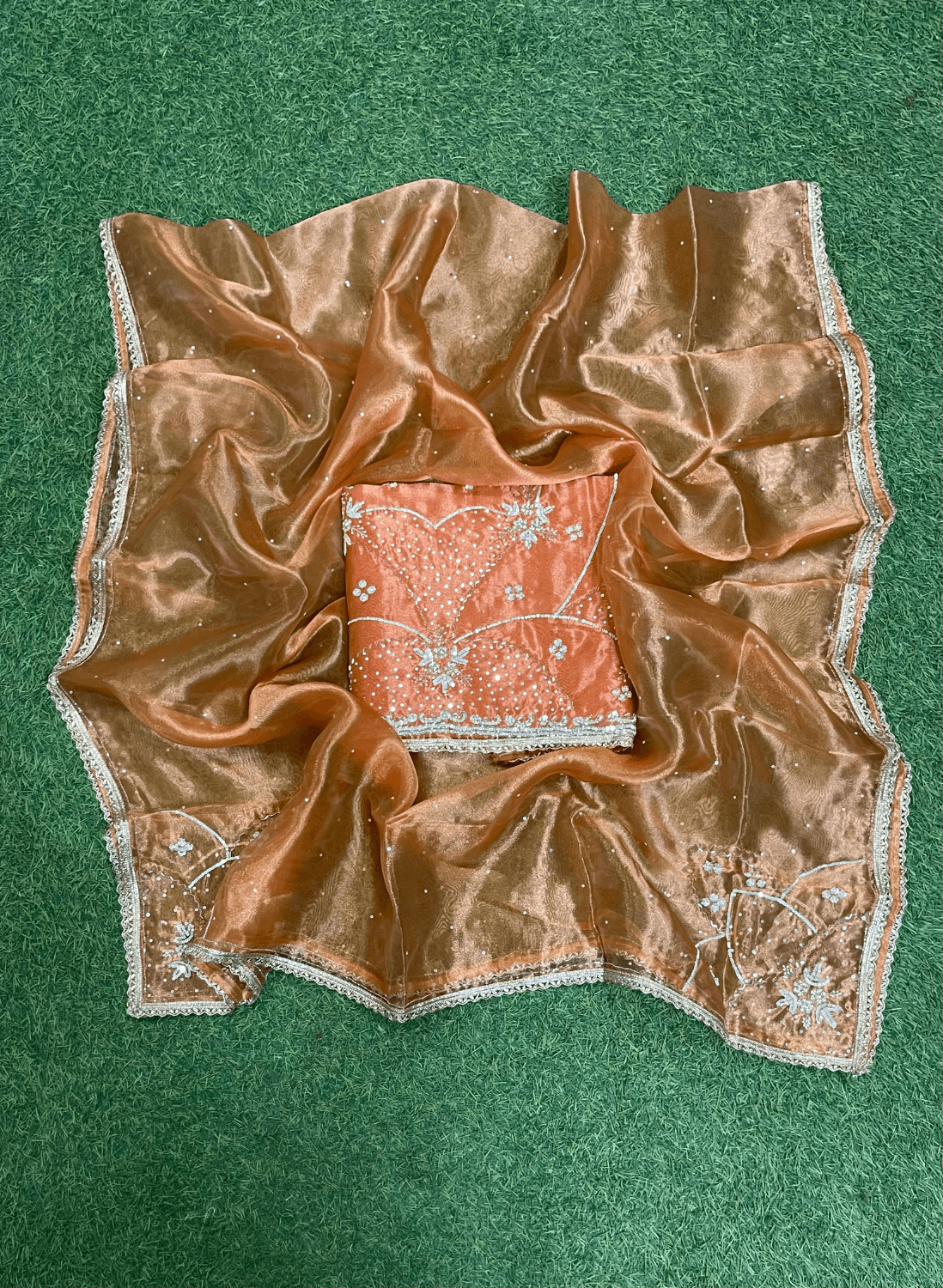 Rust | Glass Shimmer Suit| Party Wear | Wedding | Jaggo | Ring Ceremony | Festival | FS486