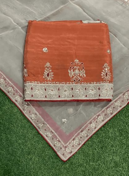 Rust | Raw Silk | Party Wear | Wedding | Jaggo | Ring Ceremony | Festival | FS545