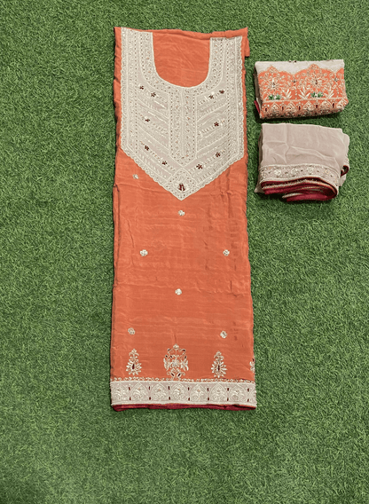 Rust | Raw Silk | Party Wear | Wedding | Jaggo | Ring Ceremony | Festival | FS545