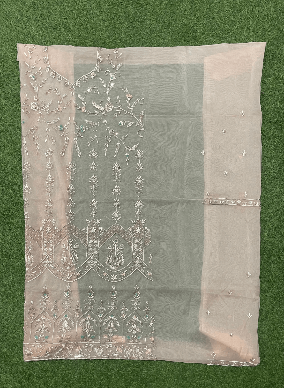 FS560 | Peach Organza Suit | Party Wear | Wedding | Ring Ceremony | Festival | Bridal | F9BCAAA