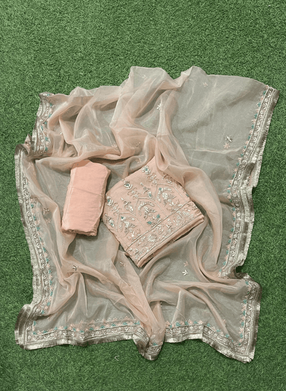 FS560 | Peach Organza Suit | Party Wear | Wedding | Ring Ceremony | Festival | Bridal | F9BCAAA