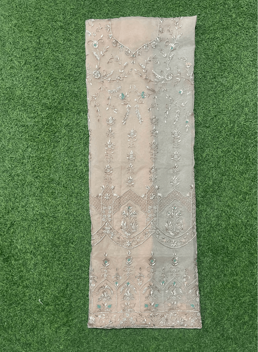 FS560 | Peach Organza Suit | Party Wear | Wedding | Ring Ceremony | Festival | Bridal | F9BCAAA