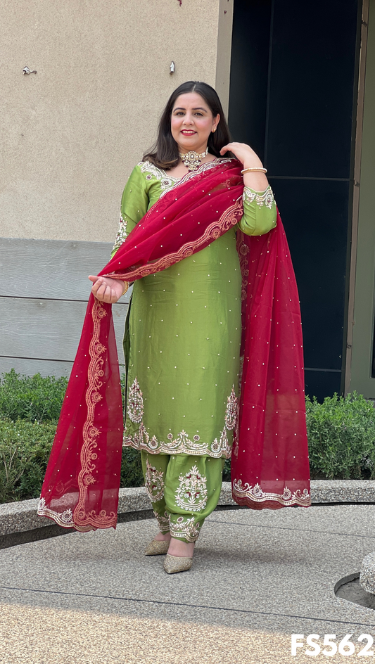 FS562 | Mehandi| Shimmer Suit | Party Wear | Wedding | Jaggo | Ring Ceremony | Festival| F9BCFAA