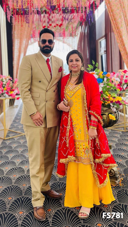 FS781 | Yellow | Crepe Suit | Wedding | Party Wear | Ring Ceremony | Festival Suit | Allover suit | F9IFAA