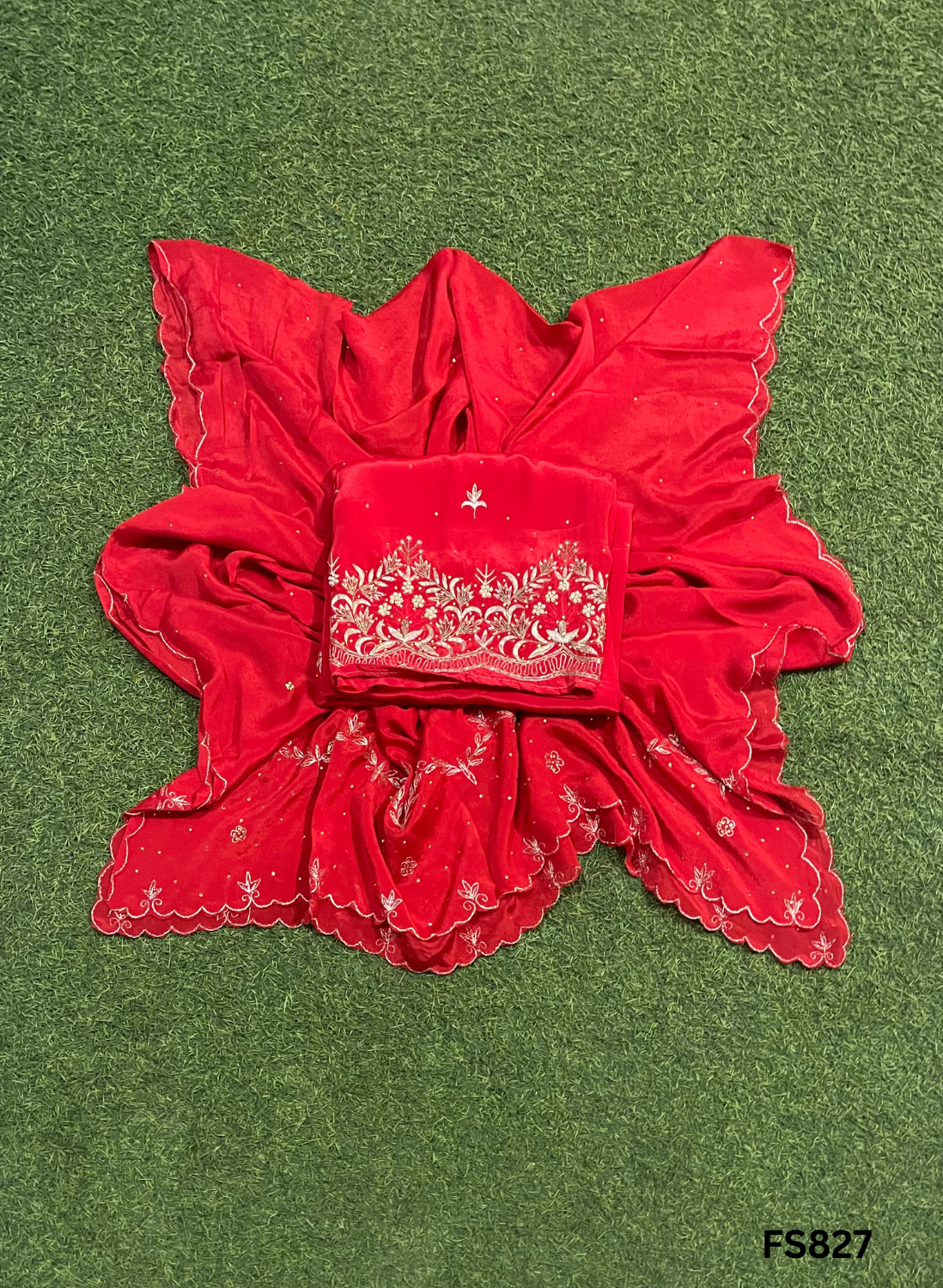 FS827 | Red | Crepe | Party Wear | Wedding | Jaggo | Ring Ceremony | Festival