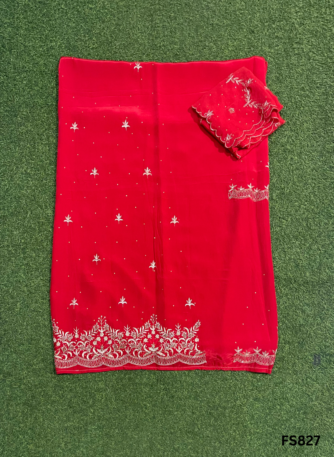 FS827 | Red | Crepe | Party Wear | Wedding | Jaggo | Ring Ceremony | Festival