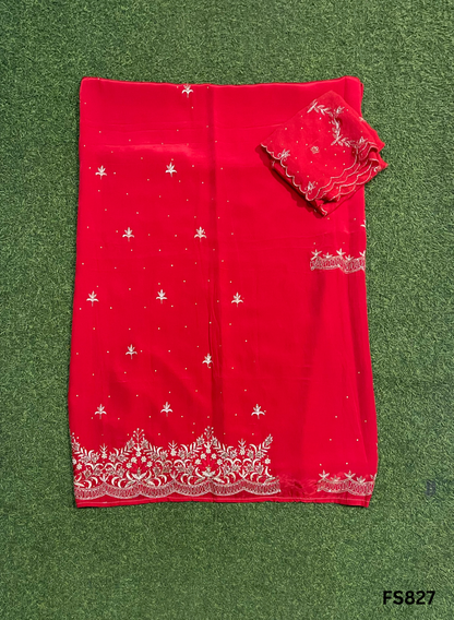 FS827 | Red | Crepe | Party Wear | Wedding | Jaggo | Ring Ceremony | Festival