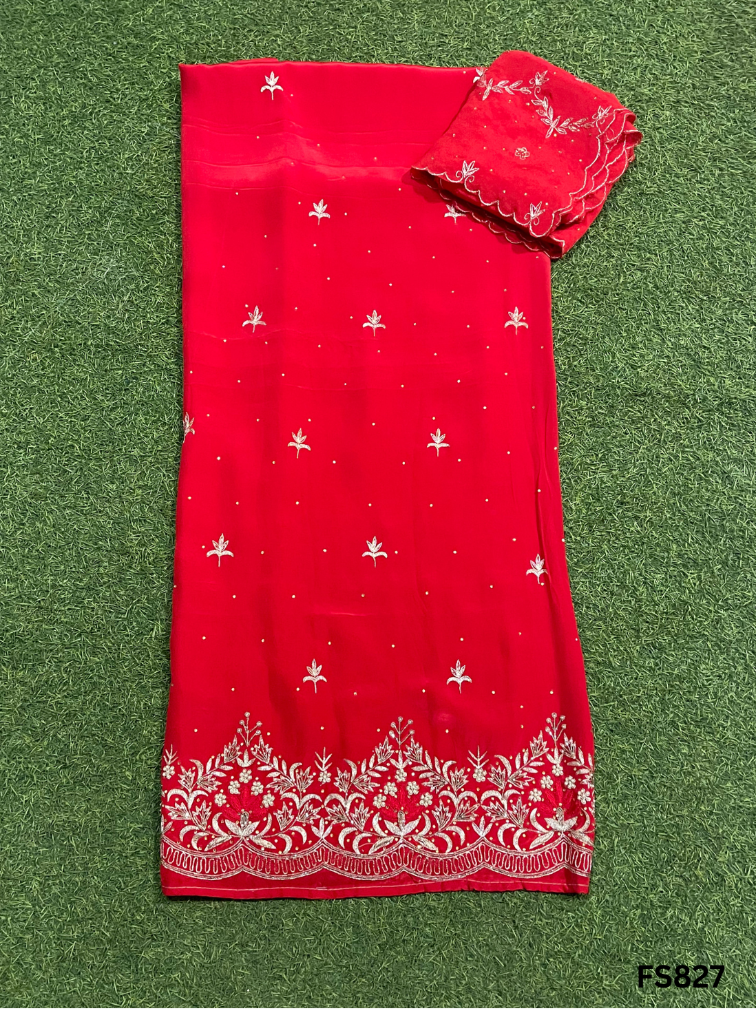 FS827 | Red | Crepe | Party Wear | Wedding | Jaggo | Ring Ceremony | Festival