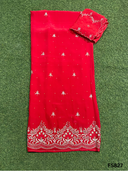 FS827 | Red | Crepe | Party Wear | Wedding | Jaggo | Ring Ceremony | Festival