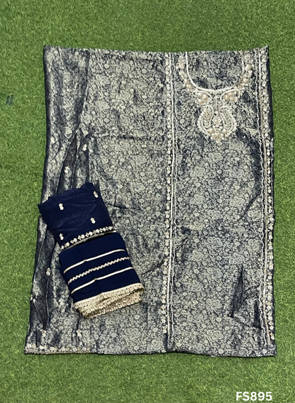 FS895| Navy Blue | Banarasi Silk Suit| Party Wear | Wedding | Jaggo | Ring Ceremony | Festival |