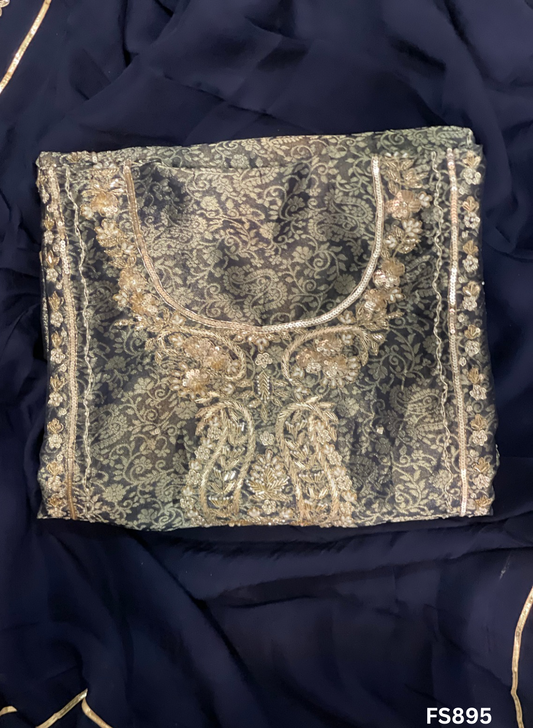 FS895| Navy Blue | Banarasi Silk Suit| Party Wear | Wedding | Jaggo | Ring Ceremony | Festival |