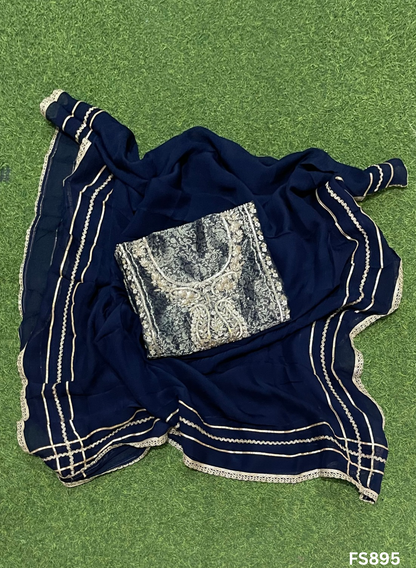 FS895| Navy Blue | Banarasi Silk Suit| Party Wear | Wedding | Jaggo | Ring Ceremony | Festival |