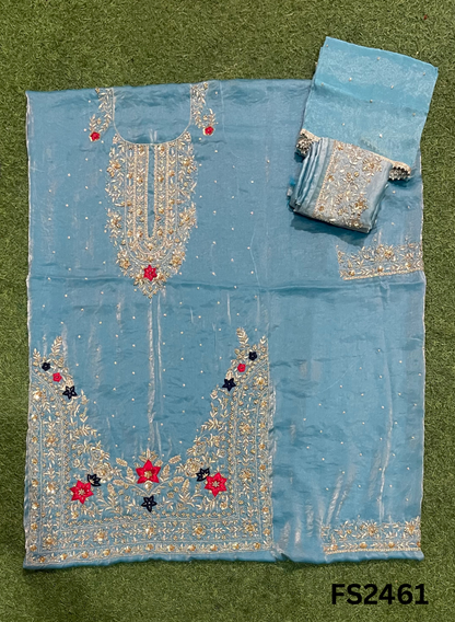 FS2461 | Sky blue | Fendy | Silk | Party Wear | Wedding | Jaggo | Ring Ceremony | Festival
