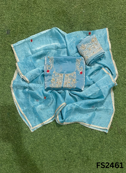 FS2461 | Sky blue | Fendy | Silk | Party Wear | Wedding | Jaggo | Ring Ceremony | Festival