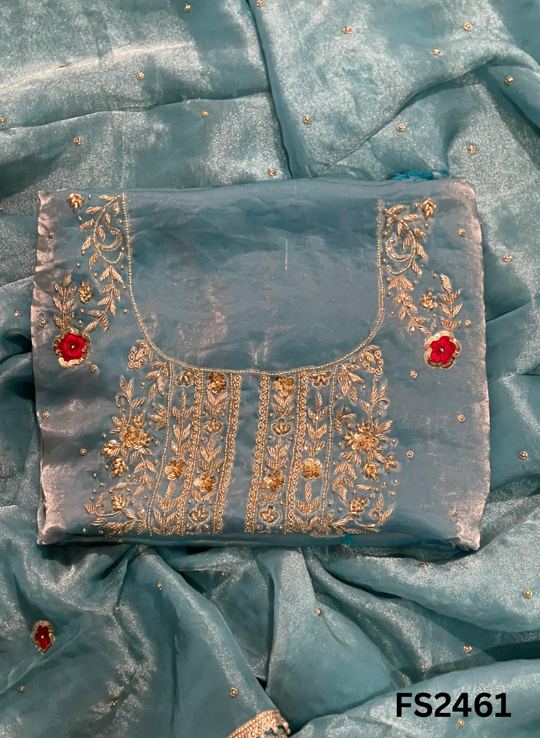 FS2461 | Sky blue | Fendy | Silk | Party Wear | Wedding | Jaggo | Ring Ceremony | Festival