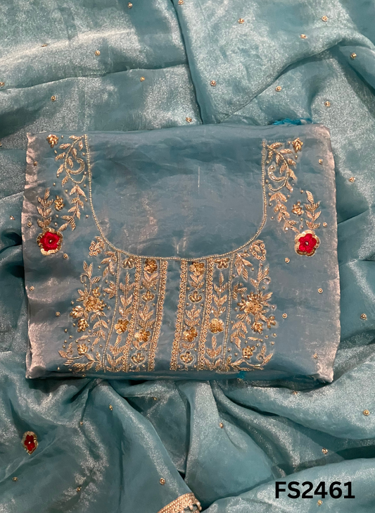 FS2461 | Sky blue | Fendy | Silk | Party Wear | Wedding | Jaggo | Ring Ceremony | Festival