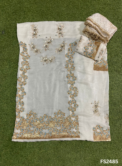 FS2485 | Off-White | Fendi Silk | Party Wear | Wedding | Jaggo | Ring Ceremony | Festival